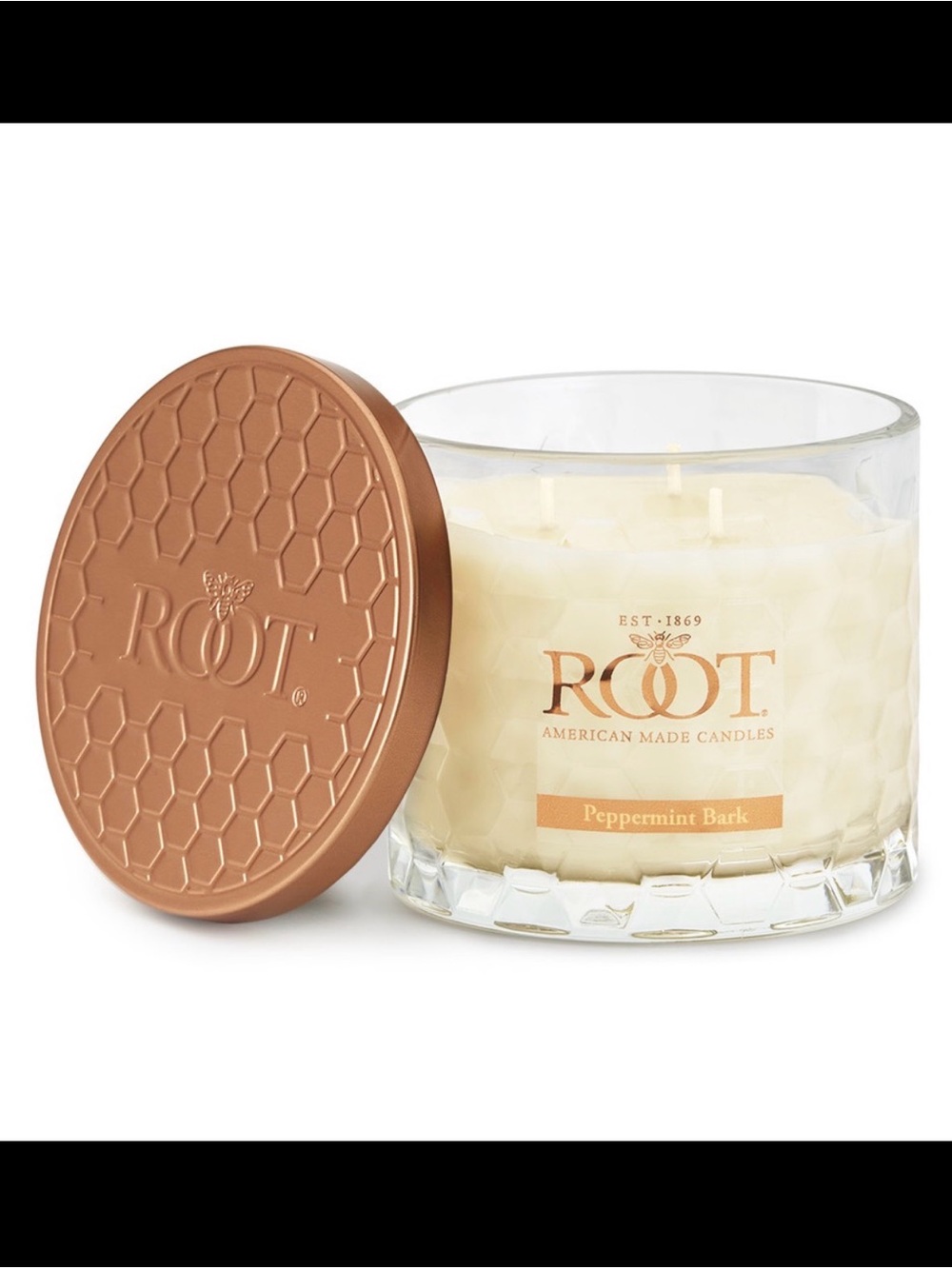 NWT Root Candles Peppermint Bark 3 Wick Honeycomb Candle 12oz 50 Hour Christmas